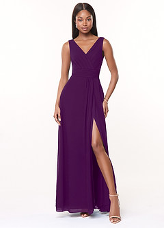 Azazie Karina Bridesmaid Dresses Grape A-Line Pleated Chiffon Dress image1