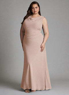 Azazie Kieryn Vestidos de damas de honor Vestido Rosa Inglesa de Gasa de Corte Sirena con Plisado image10