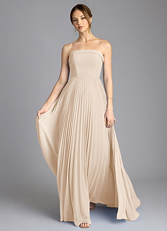 Azazie Mariana Vestidos de damas de honor Vestido de Alabastro Blanco de Gasa de Corte en A con Sin tirantes image1