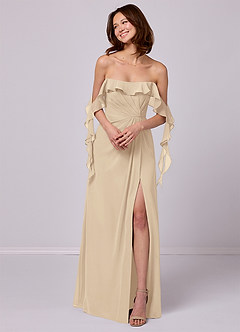 Barbie ♥ Azazie Bridesmaid Dresses Champagne A-Line Off the Shoulder Chiffon Convertible Dress image4