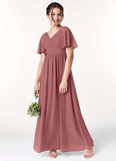 Azazie Temeka Junior Amethyst A-Line Pleated Chiffon Dress image1