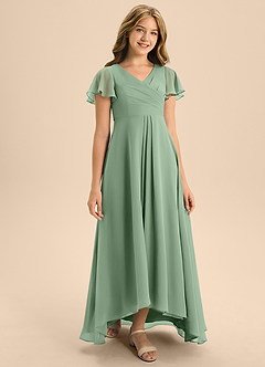 Azazie Induh Junior Vestido de Matcha de Gasa de Corte En A con Plisado image3