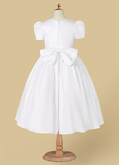 Azazie Anirra Flower Girl Dresses Ball-Gown Pleated Matte Satin Tea-Length Dress image6