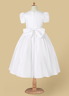 Azazie Anirra Flower Girl Dresses White Ball-Gown Pleated Matte Satin Dress image6