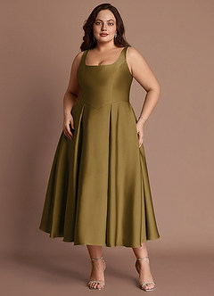 Olivia Martini Green Pleated Midi Dress image1