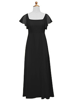 Azazie Bondi Junior Black A-Line Bow Chiffon Dress image5