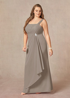 Azazie Weisz Mother of the Bride Dresses Taupe A-Line Square Neckline Pleated Chiffon Dress image11