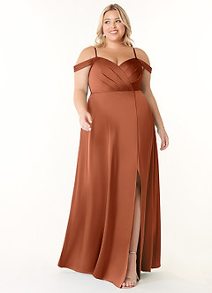 Azazie Ocean Bridesmaid Dresses Cedar Rose A-Line V-Neck Pleated Stretch Satin Dress image6