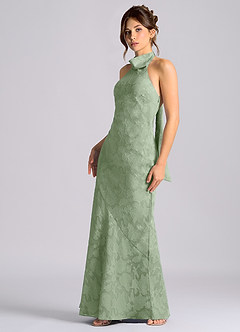 Azazie Velli Bridesmaid Dresses Dusty Sage Mermaid High Neck Floral Burnout Dress image6
