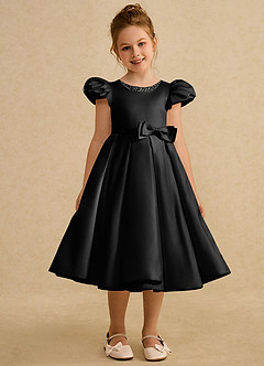 Azazie Pearl Flower Girl Dresses Black Ball-Gown Pleated Matte Satin Dress image5