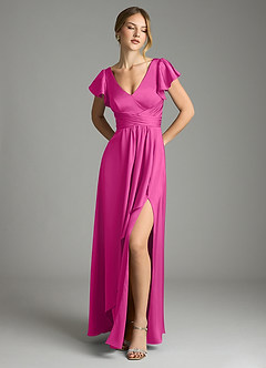 Azazie Omari Vestidos de damas de honor Vestido de Fucsia de Satén Elástico de Corte en A image1