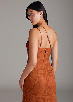 Azazie Eren Bridesmaid Dresses Burnt Orange Sheath One Shoulder Floral Burnout Dress image6