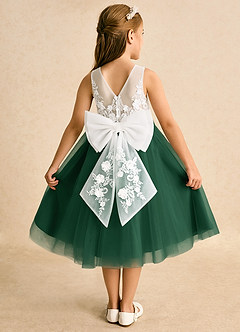 Azazie Lina Flower Girl Dresses Ivory Dark Green Ball-Gown Lace Dress image1