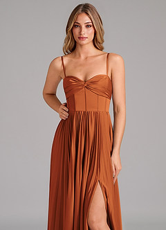 Azazie Tyla Bridesmaid Dresses Cinnamon A-Line Sweetheart Neckline Stretch Satin Dress image8