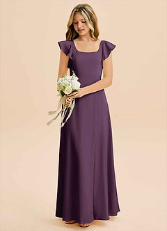 Azazie Bondi Junior Plum A-Line Side Slit Stretch Satin Dress image5