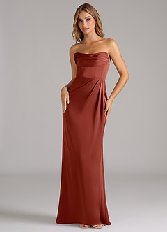 Azazie Johana Bridesmaid Dresses Terracotta Mermaid Off the Shoulder Stretch Satin Convertible Dress image5