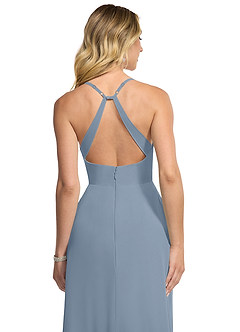 Azazie Davis Bridesmaid Dresses Dusty Blue A-Line V-Neck Chiffon Dress image6