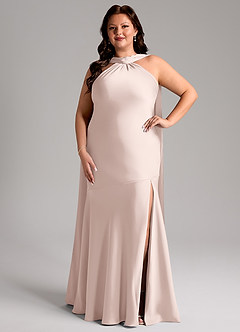 Azazie Kinsley Bridesmaid Dresses Blushing Pink Mermaid Side Slit Stretch Satin Dress image8