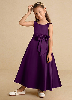 Azazie Lindy Flower Girl Dresses Grape A-Line Pleated Matte Satin Dress image3
