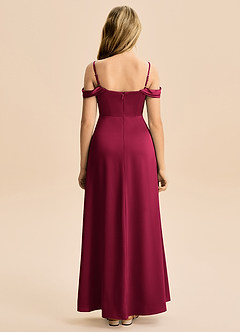 Azazie Lettie Junior A-Linie Schulterfrei Stretch-Satin Kleid Burgunderrot image3