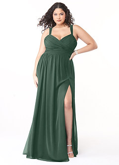 Azazie Aziza Bridesmaid Dresses Sea Moss A-Line V-Neck Pleated Chiffon Dress image7