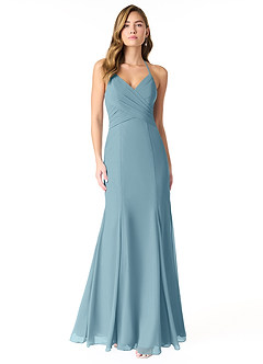 Azazie Carolina Abiti da Damigella Abito Sirena in Chiffon Increspato Blu Lunatico image1