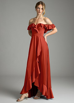 Azazie Lyra Bridesmaid Dresses Rust A-Line Off the Shoulder Stretch Satin Convertible Dress image7