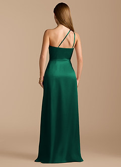 Azazie Trina Bridesmaid Dresses Emerald A-Line One Shoulder Metallic Satin Dress image9
