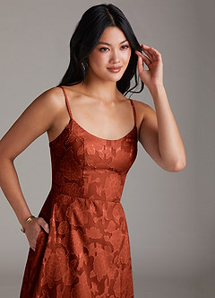 Azazie Moira Bridesmaid Dresses Auburn A-Line Side Slit Floral Burnout Dress image5