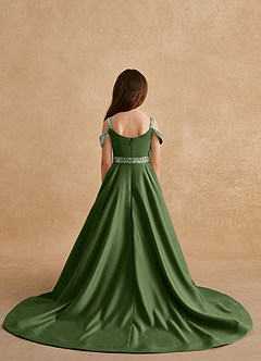 Azazie Jodi Flower Girl Dresses Olive A-Line Matte Satin Dress image2