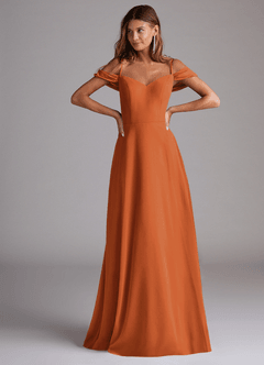 Azazie Marley Bridesmaid Dresses Cinnamon A-Line Off the Shoulder Chiffon Convertible Dress image4