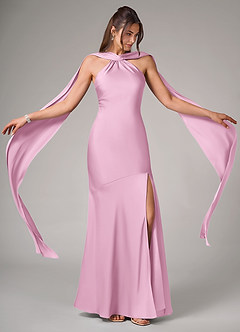 Azazie Kinsley Vestidos de madrinha de casamento Vestido Rosa Doce de Cetim elástico de sereia com Racha Lateral image2