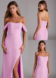 Azazie Saige Bridesmaid Dresses Candy Pink A-Line Off the Shoulder Chiffon Convertible Dress image10