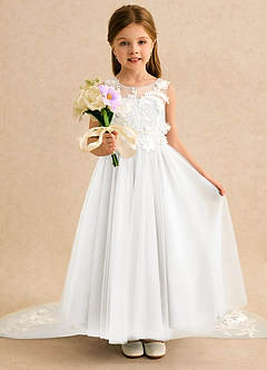 Azazie Mixie vestidos de niña de las flores Vestido de Marfil de Encaje de Corte Princesa image6