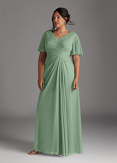 Azazie Emmeline Mother of the Bride Dresses Matcha A-Line V-Neck Pleated Mesh Dress image7