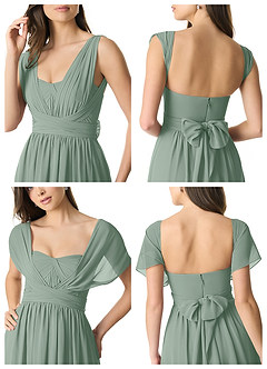 Azazie Olani Bridesmaid Dresses Silver Sage A-Line One Shoulder Chiffon Convertible Dress image9