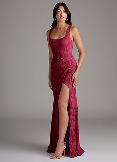 Azazie Mero Bridesmaid Dresses Burgundy Sheath Pleated Floral Burnout Dress image2