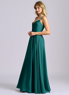 Azazie Truce Bridesmaid Dresses Peacock A-Line Stretch Satin Dress image5