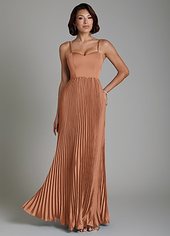 Azazie Micah Abiti da Damigella Abito Convertibile A-Line in Raso Elasticizzato Corsetto Bronzo image7