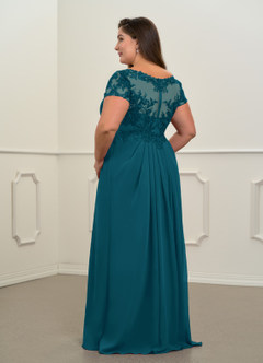 Azazie Dunja Mother of the Bride Dresses Ink Blue A-Line V-Neck Lace Chiffon Dress image12