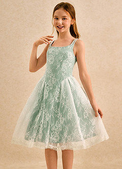 Azazie Cubbie Girls Formal Flower Girl Dresses Matcha A-Line Lace Dress image3