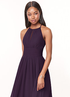 Azazie Bonnie Bridesmaid Dresses Plum A-Line Keyhole Ruched Chiffon Dress image5