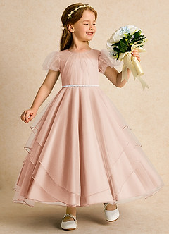 Azazie Duckie Abiti da Ragazza di Fiori Abito Principessa in Tulle Plissettato Rosa Inglese image1