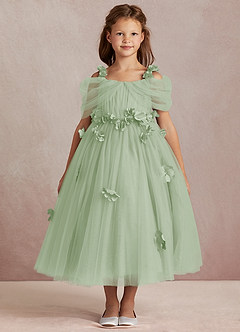 Azazie Shaylee Jurken voor bloemenmeisjes A-Lijn Jurk van Tule Off the Shoulder Stoffige Salie image3
