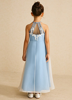 Azazie Ladybug Blumenmädchenkleider A-Linie Spitze Organza Kleid Stahlblau image5