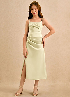 Azazie Canna Girls Formal Flower Girl Dresses Lemon Sorbet A-Line Pleated Stretch Satin Dress image4