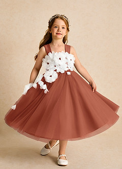 Azazie Dovey Abiti da Ragazza di Fiori Abito Principessa in Tulle Fiocco Auburn image4