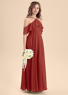 Azazie Tessabelle Junior Terracotta A-Line Off the Shoulder Chiffon Dress image5