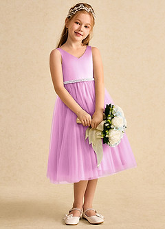 Azazie Firefly vestidos de niña de las flores Vestido de Rosa Caramelo de Satin Mate de Corte En A con Lazo image3