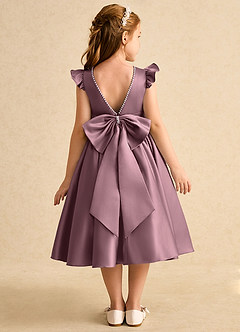 Azazie Dumpling Robe Demoiselle D'honneur Fillette Robe Trapèze en Mat Satiné Arc Mauve Vintage image1